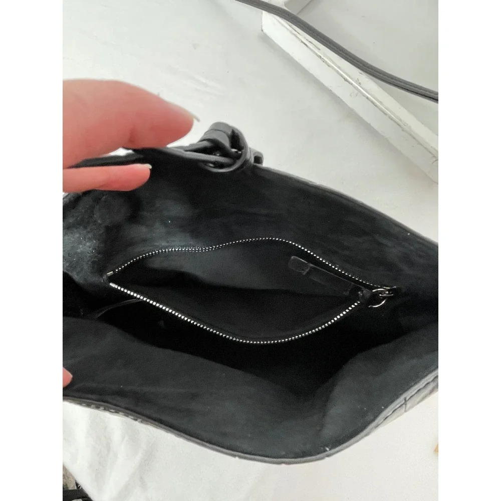 Staud Felix Shoulder Bag Womens Small Black Excellent Croc Embossed Leather